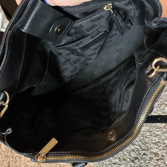 Michael Kors Black Satchel Purse Handbag with Gold Accents Tote Medium Classic - Picture 4 of 9